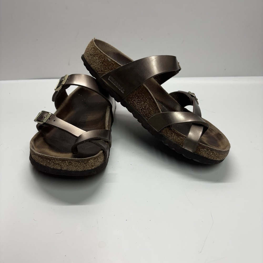 Birkenstock Mayari Birko-Flor Metallic Taupe Thong Strappy Sandals‎ US 6 EU 37